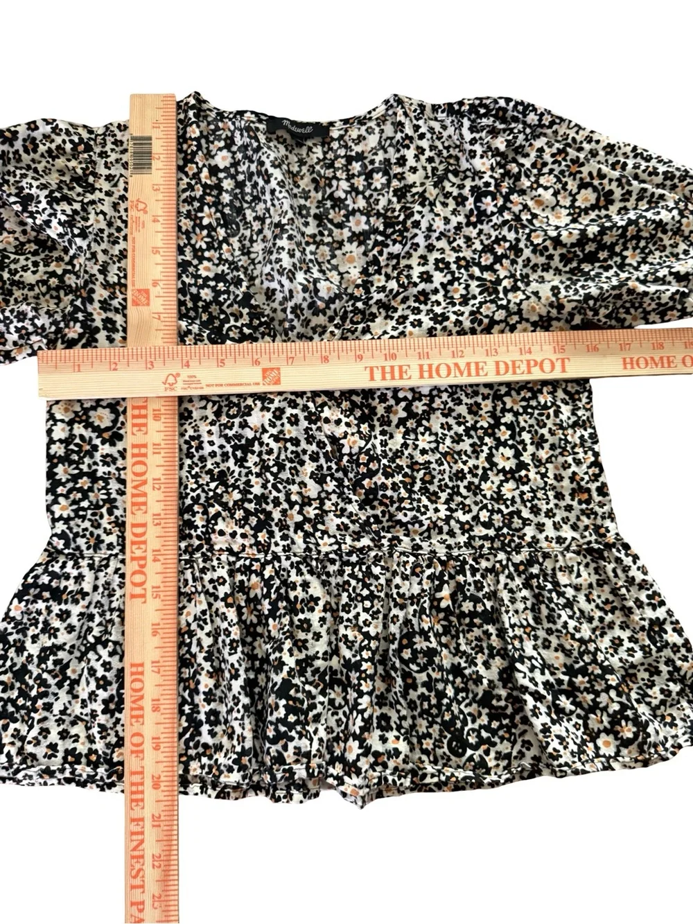 Madewell Floral Wrap Peplum Blouse XS Cotton Ditsy Floral Puff Sleeve Vneck
